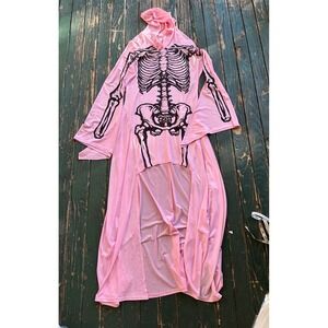 Killstar Pink Mesh Skeleton Hooded Duster Robe Bell Sleeve High Low Goth Large